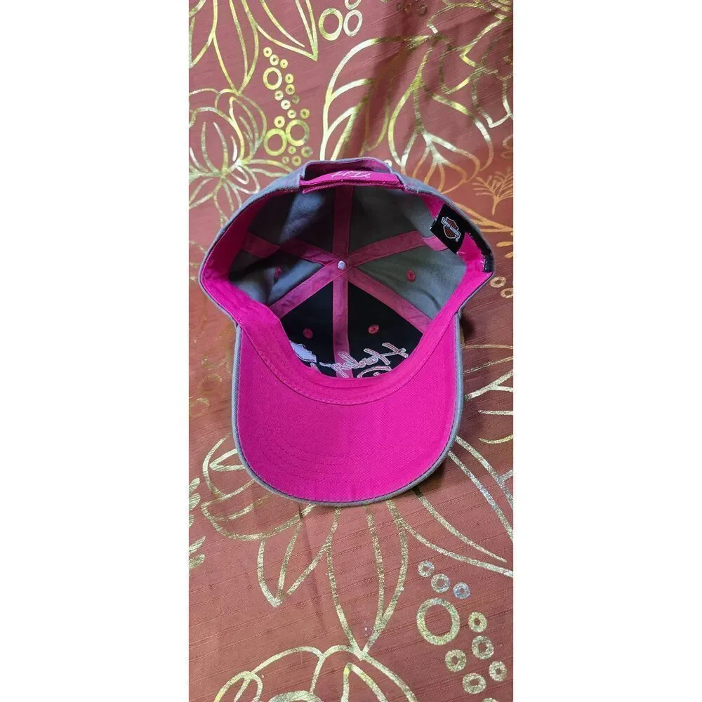 Harley Davidson pink and gray strapback baseball cap